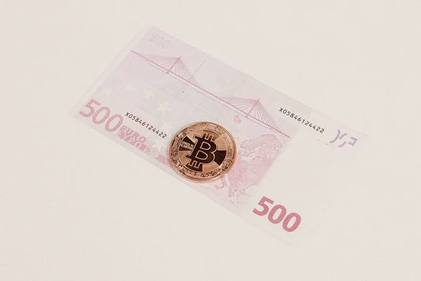 Dinheiro Multi Euro Dólar Tipo Diferente Notas Nova Geração Bitcoin — Fotografia de Stock