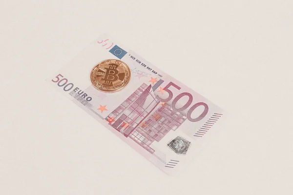 Multi Euro Dolar Cash Different Type New Generation Banknotes Bitcoin — Stock Photo, Image