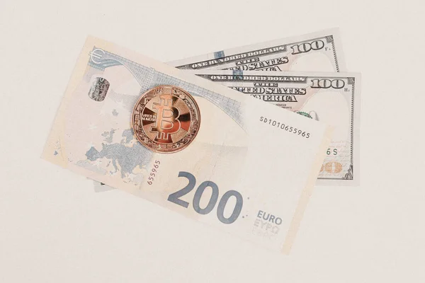 Ευρώ Δολάρια Ηπα Και Bitcoin — Φωτογραφία Αρχείου