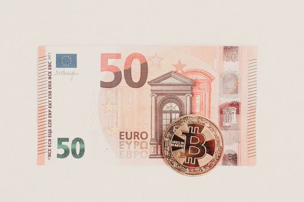 Multi Euro Dolar Készpénz Különböző Típusú Generációs Bankjegyek Bitcoin — Stock Fotó