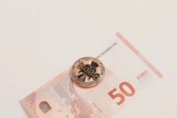 Multi Euro Dolar Contanti Diversi Tipi Banconote Nuova Generazione Bitcoin — Foto Stock