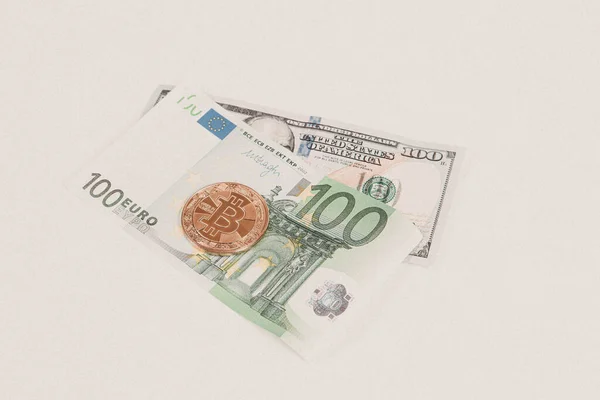 Euro Dollars Américains Bitcoin Coin — Photo