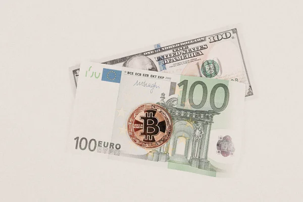 Euro Americké Dolary Bitcoin — Stock fotografie