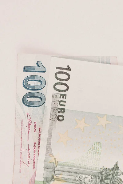Τουρκική Λίρα Και Τραπεζογραμμάτια Ευρώ — Φωτογραφία Αρχείου