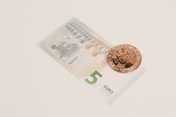 Dinheiro Multi Euro Dólar Tipo Diferente Notas Nova Geração Bitcoin — Fotografia de Stock