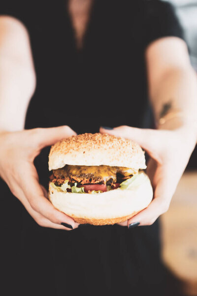 Homemade hamburger with fresh vegetables