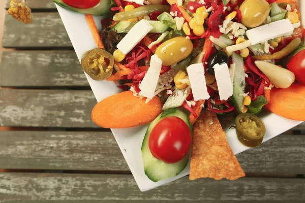 Prato Salada Fresca Com Verduras Misturadas — Fotografia de Stock