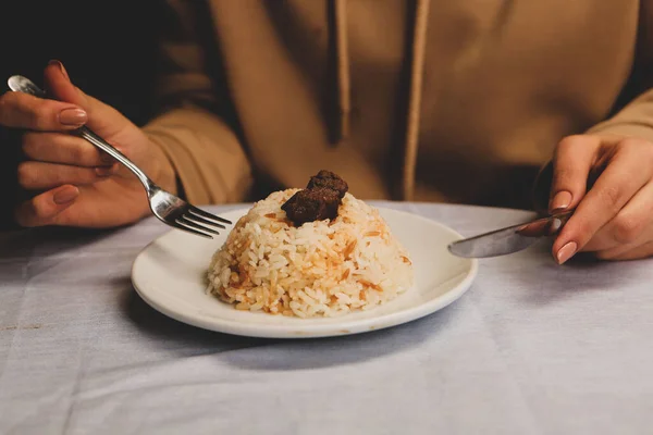 Traditionele Heerlijke Turkse Gerechten Turkse Stijl Rijst Pilaf Pirinc Pilavi — Stockfoto