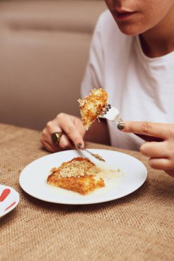 Geleneksel hindistancevizli tatlı baklavası. Ev yapımı fındıklı ve ballı baklava..