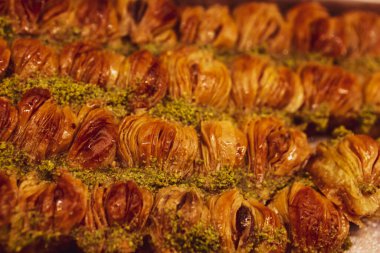 Geleneksel hindistancevizli tatlı baklavası. Ev yapımı fındıklı ve ballı baklava..