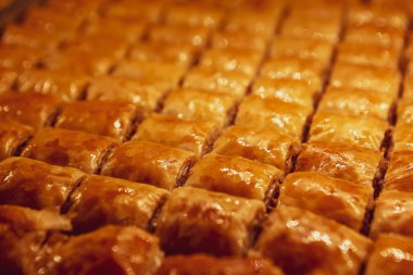Geleneksel hindistancevizli tatlı baklavası. Ev yapımı fındıklı ve ballı baklava..