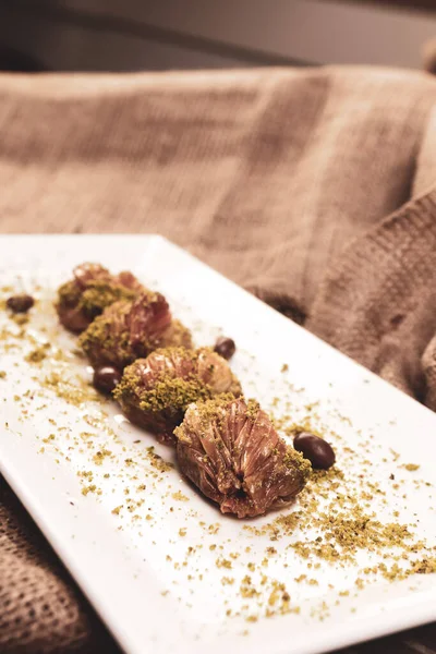 Sobremesa Tradicional Turca Baklava Com Caju Nozes Baklava Caseira Com — Fotografia de Stock