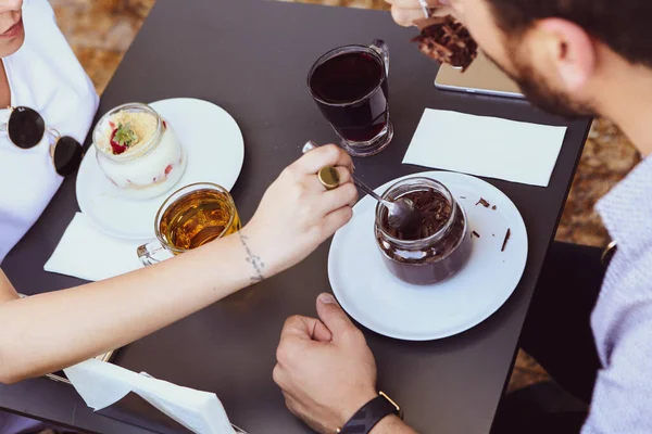 Heerlijk Dessert Potjes Zoet Gebak Potjes — Stockfoto