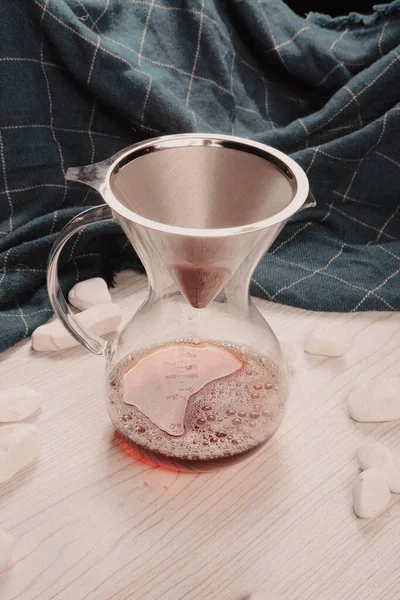 Preparação Café Com Êmbolo Café Chemex — Fotografia de Stock