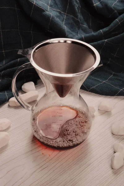 Preparação Café Com Êmbolo Café Chemex — Fotografia de Stock