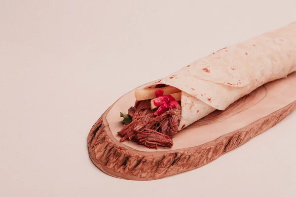 Deliciosa Carne Durum Kebap Turco Envoltório Sanduíche — Fotografia de Stock