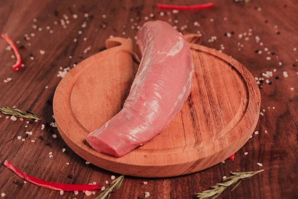 Groot Varkensvlees Rauw Vlees Stuk Klaar Koken — Stockfoto