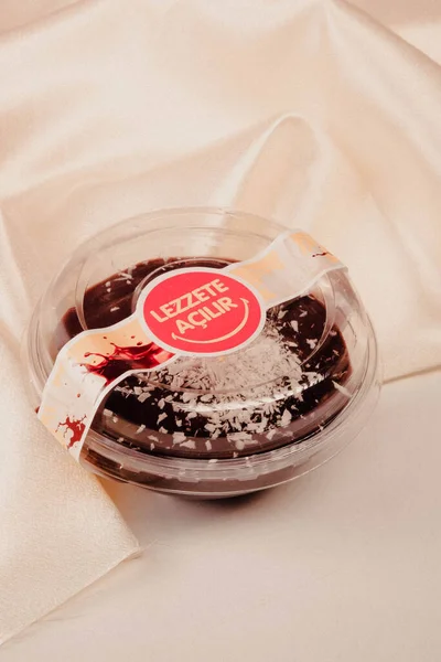 Pudim Chocolate Saboroso Mesa — Fotografia de Stock