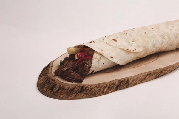 Deliciosa Carne Durum Kebap Turco Envoltório Sanduíche — Fotografia de Stock