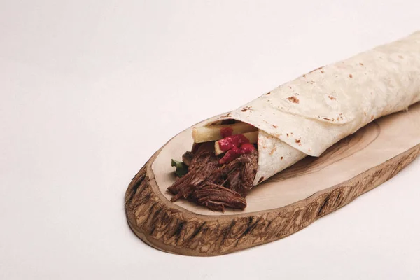 Deliciosa Carne Durum Kebap Turco Envoltório Sanduíche — Fotografia de Stock