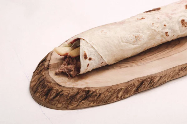 Deliciosa Carne Durum Kebap Turco Envoltório Sanduíche — Fotografia de Stock