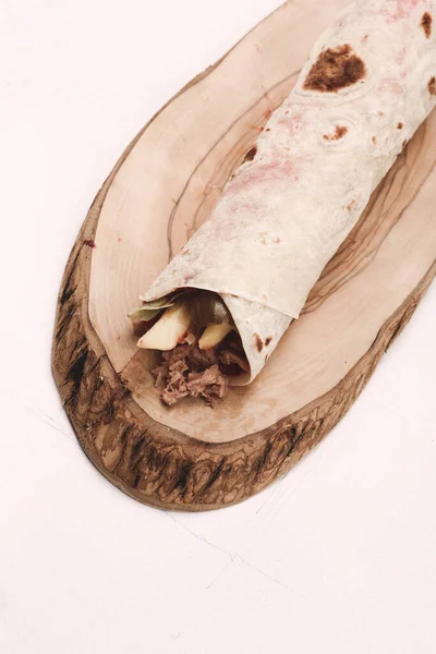 Deliciosa Carne Durum Kebap Turco Envoltório Sanduíche — Fotografia de Stock