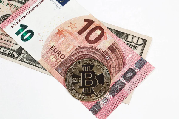Euro Amerikanska Dollar Och Bitcoin — Stockfoto