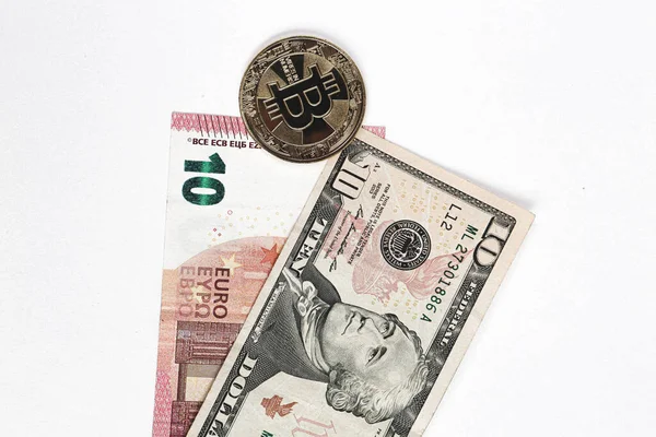 Euro Amerikanska Dollar Och Bitcoin — Stockfoto