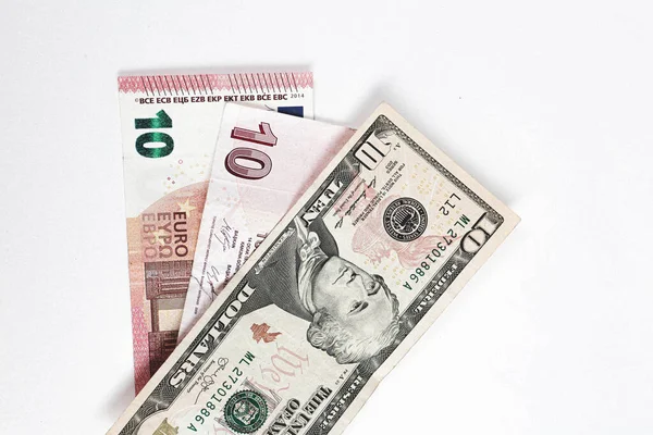 Turkse Lire Bankbiljetten Dollars Euro — Stockfoto