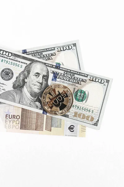 Euro Dollars Bitcoin Coin — Stock Photo, Image