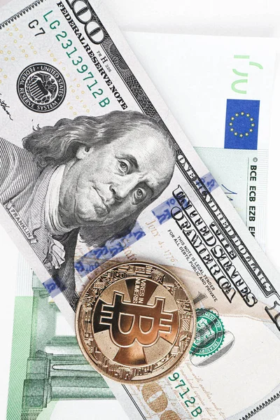 Euro Dollars Américains Bitcoin Coin — Photo