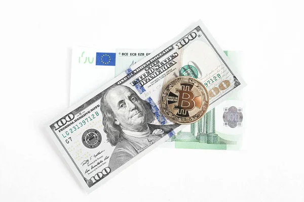 Euro Dollars Bitcoin — Stockfoto