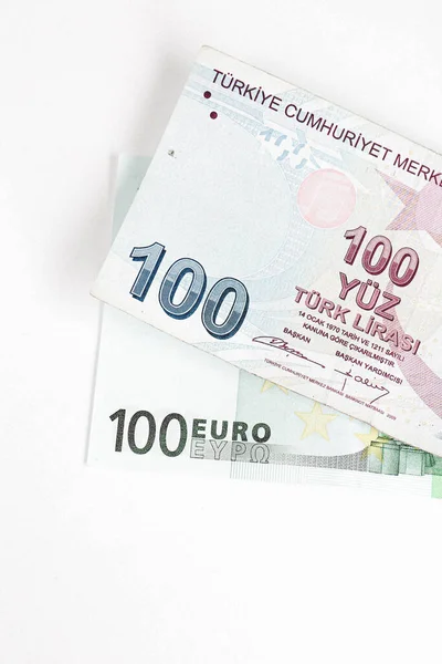 土耳其里拉和欧元现钞 — 图库照片