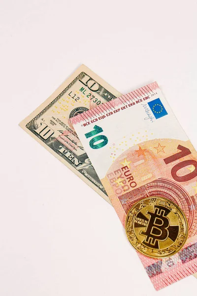 Euro Dólares Americanos Moeda Bitcoin — Fotografia de Stock