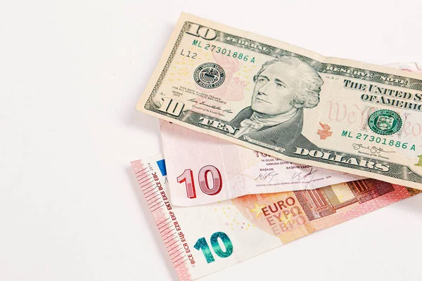 Turkse Lire Bankbiljetten Dollars Euro — Stockfoto