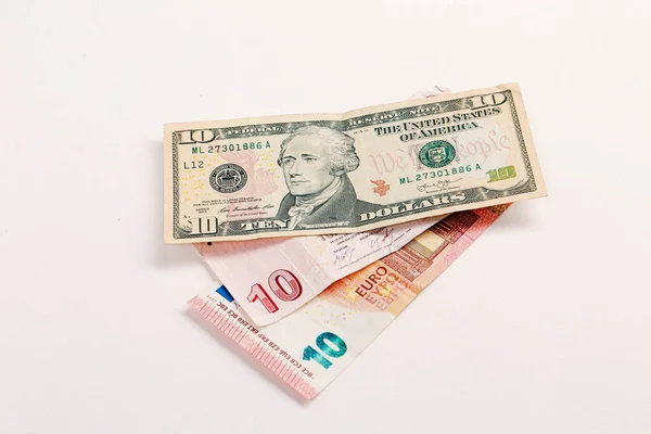 Turkiska Lira Sedlar Amerikanska Dollar Och Euro — Stockfoto