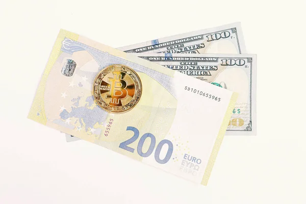 Euro Amerikanska Dollar Och Bitcoin — Stockfoto