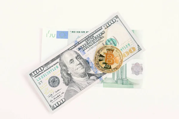 Евро Доллары Сша Биткойн — стоковое фото