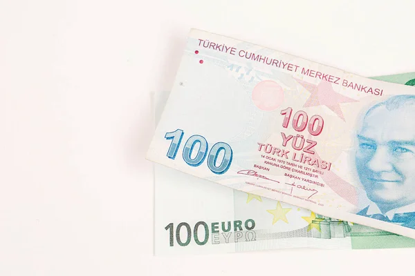 Turkish Lira Euro Banknote Money — Stock Photo, Image