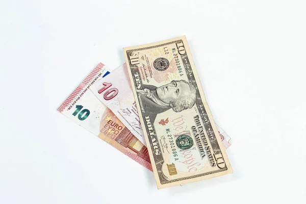 Notas Lira Turcas Dólares Americanos Euros — Fotografia de Stock