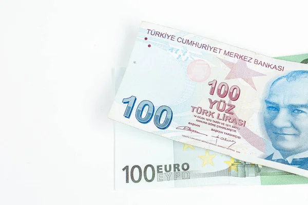 Török Líra Bankjegyek Euró — Stock Fotó
