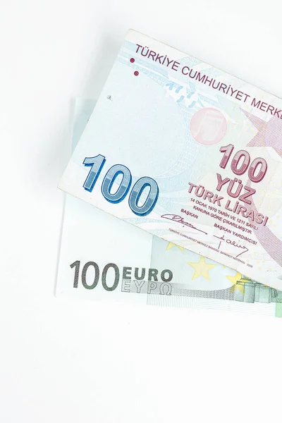 Uang Lira Turki Dan Euro — Stok Foto
