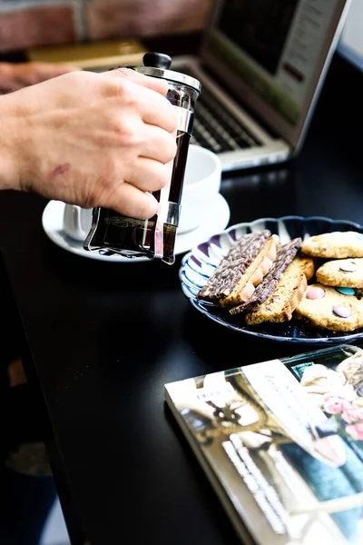 Glass Filter Coffee Delicious Cookies — Stock Photo, Image
