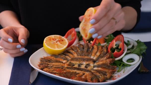 Anchoas Fritas Nombre Turco Hamsi Tava — Vídeos de Stock