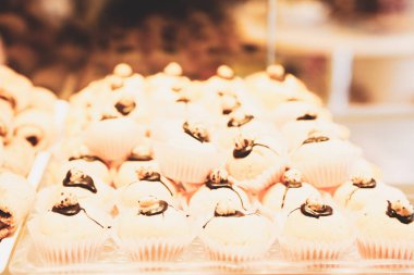 Bir grup çeşit kurabiye. Çikolata parçacıklı, yulaflı, kuru üzümlü, beyaz çikolatalı.