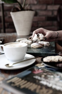 Bir grup çeşit kurabiye. Çikolata parçacıklı, yulaflı, kuru üzümlü, beyaz çikolatalı.
