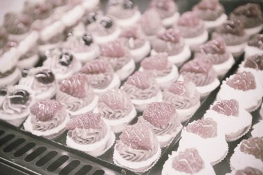 Bir grup çeşit kurabiye. Çikolata parçacıklı, yulaflı, kuru üzümlü, beyaz çikolatalı.