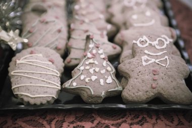 Bir grup çeşit kurabiye. Çikolata parçacıklı, yulaflı, kuru üzümlü, beyaz çikolatalı.