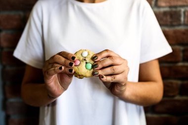 Bir grup çeşit kurabiye. Çikolata parçacıklı, yulaflı, kuru üzümlü, beyaz çikolatalı.