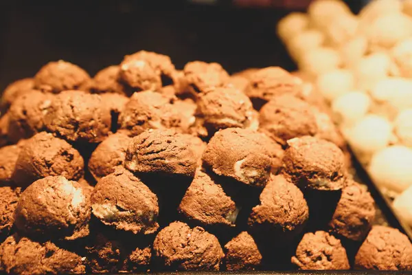 Bir grup çeşit kurabiye. Çikolata parçacıklı, yulaflı, kuru üzümlü, beyaz çikolatalı.